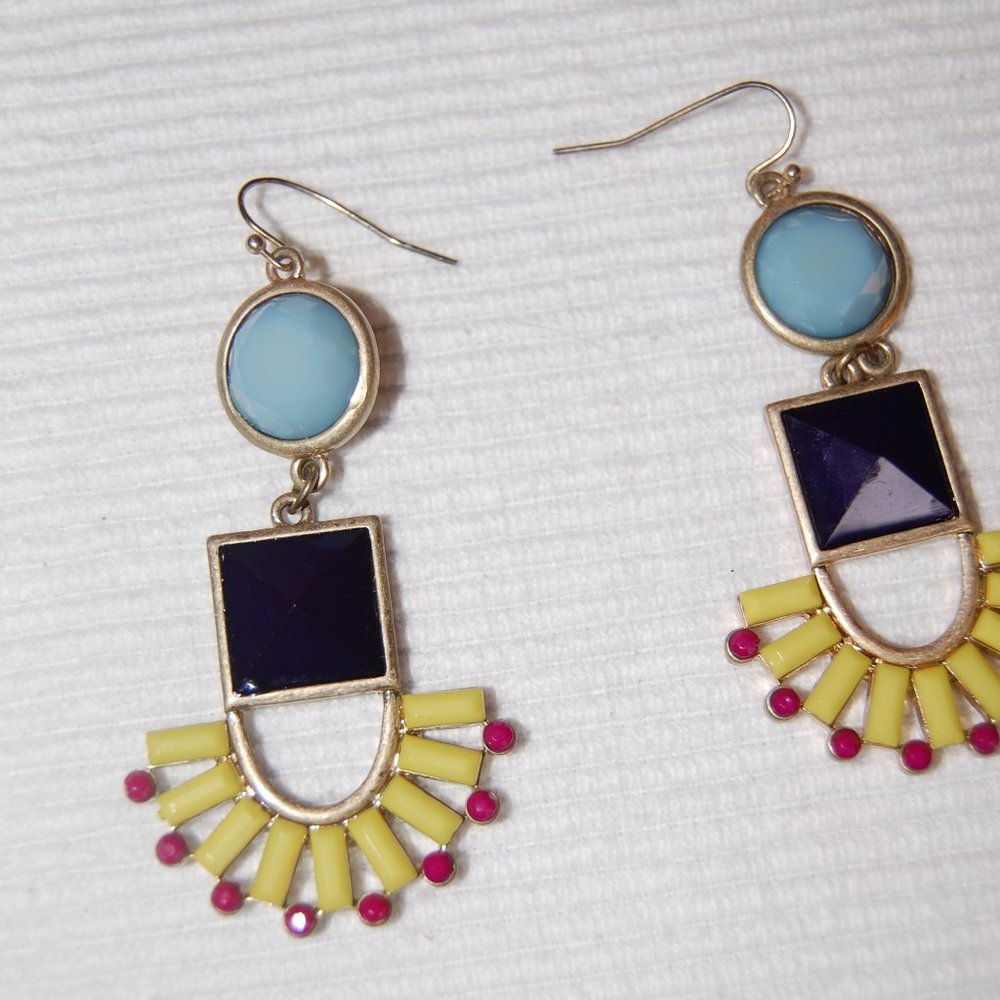 STATEMENT EARRINGS-Blue/Black/Yellow & Red Wire Earrings - Picture 2 of 12